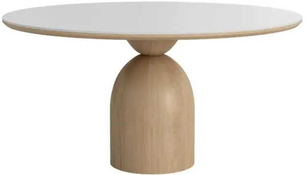 Casabianca Home Andrea 60 In Round Dining Table With White-Oak Base And White Ceramic Top