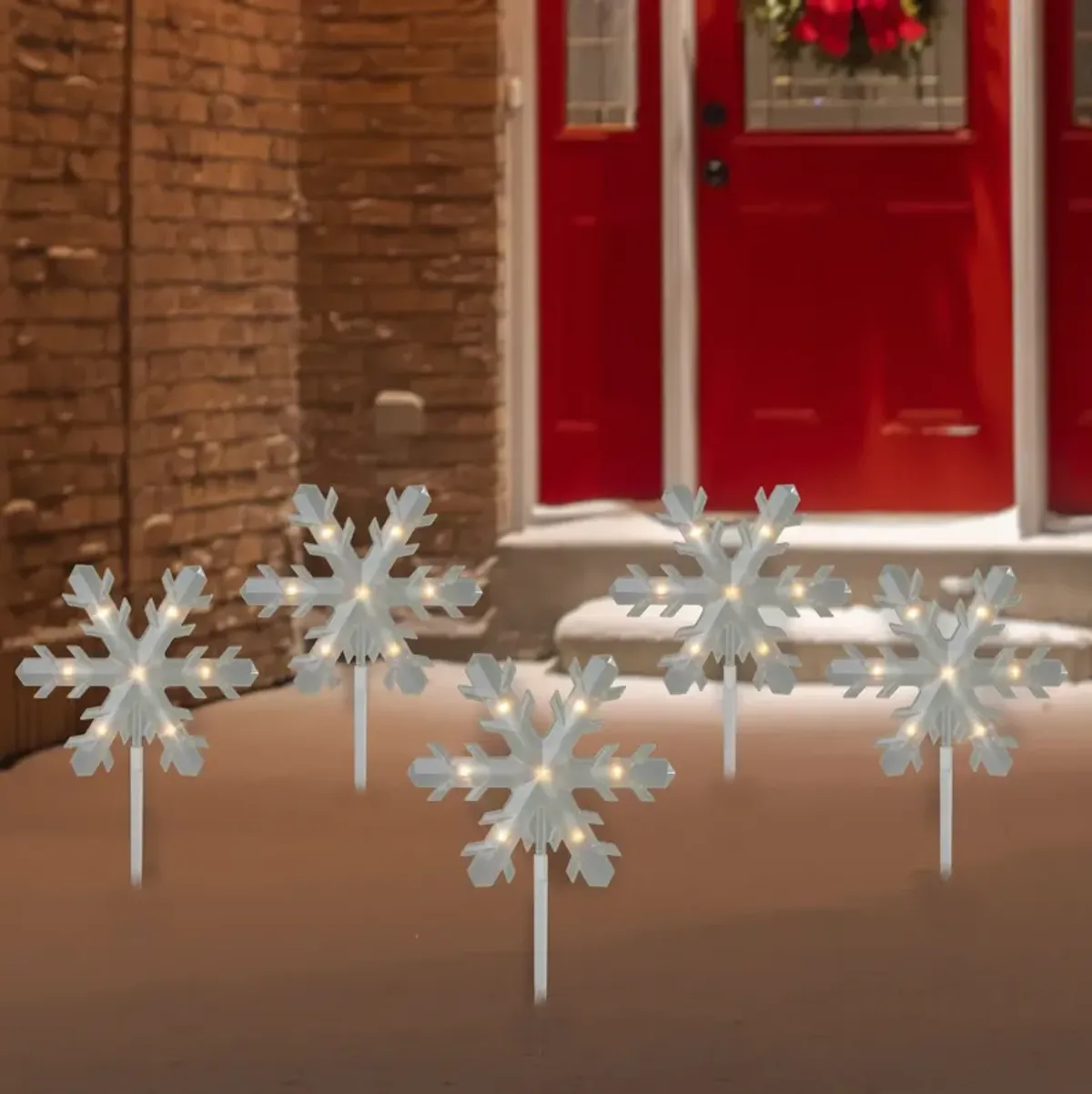 5ct Snowflake Christmas Pathway Marker Lawn Stakes - Clear Lights