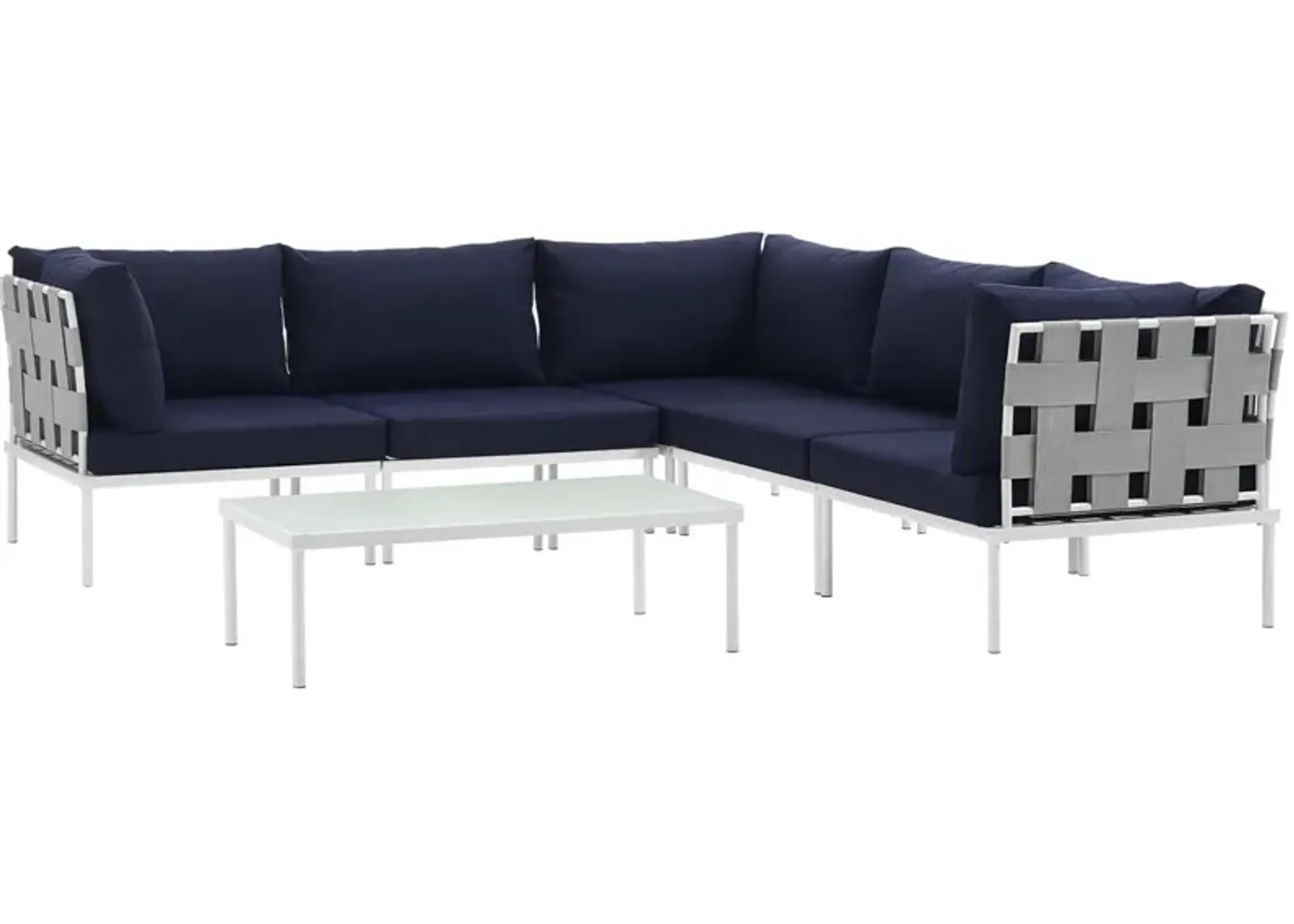 Harmony 6 Piece Outdoor Patio Aluminum Sectional Sofa Set - White Navy