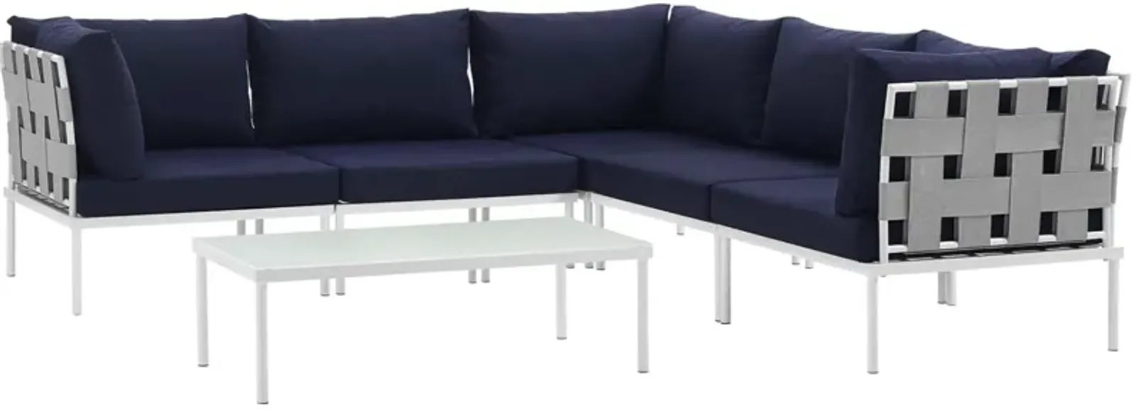 Harmony 6 Piece Outdoor Patio Aluminum Sectional Sofa Set - White Navy