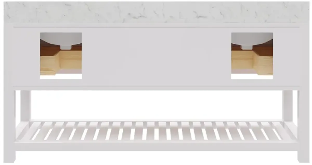 Madalyn 72 In. Double Sink Carrara White Marble Countertop Bath Vanity in Pure White