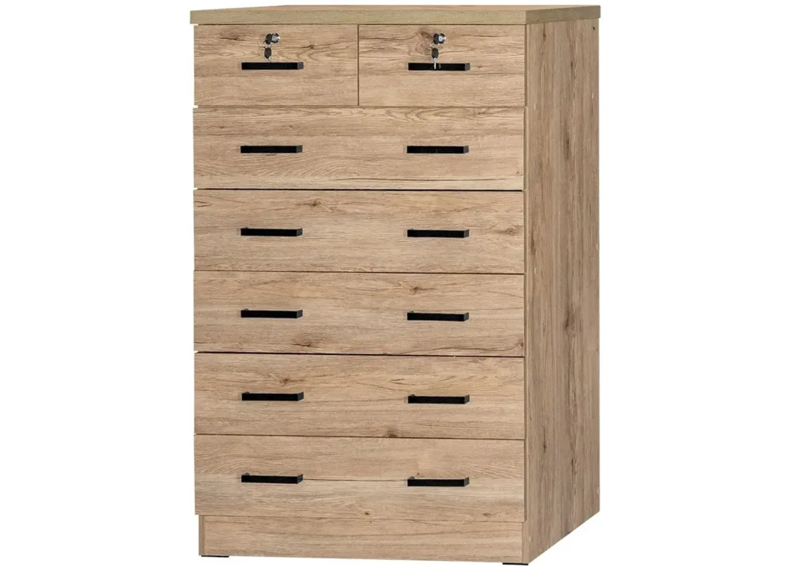 7 Drawer Chest Wooden Dresser with Lock (Natural Oak)