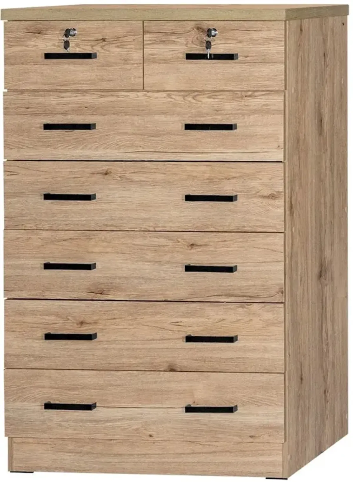 7 Drawer Chest Wooden Dresser with Lock (Natural Oak)