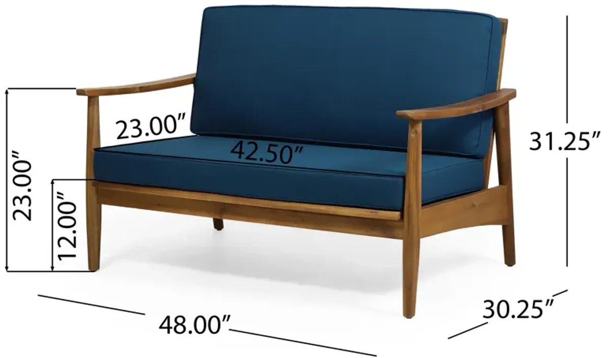 Merax Outdoor Patio Wood Loveseat with Coffee Table Set