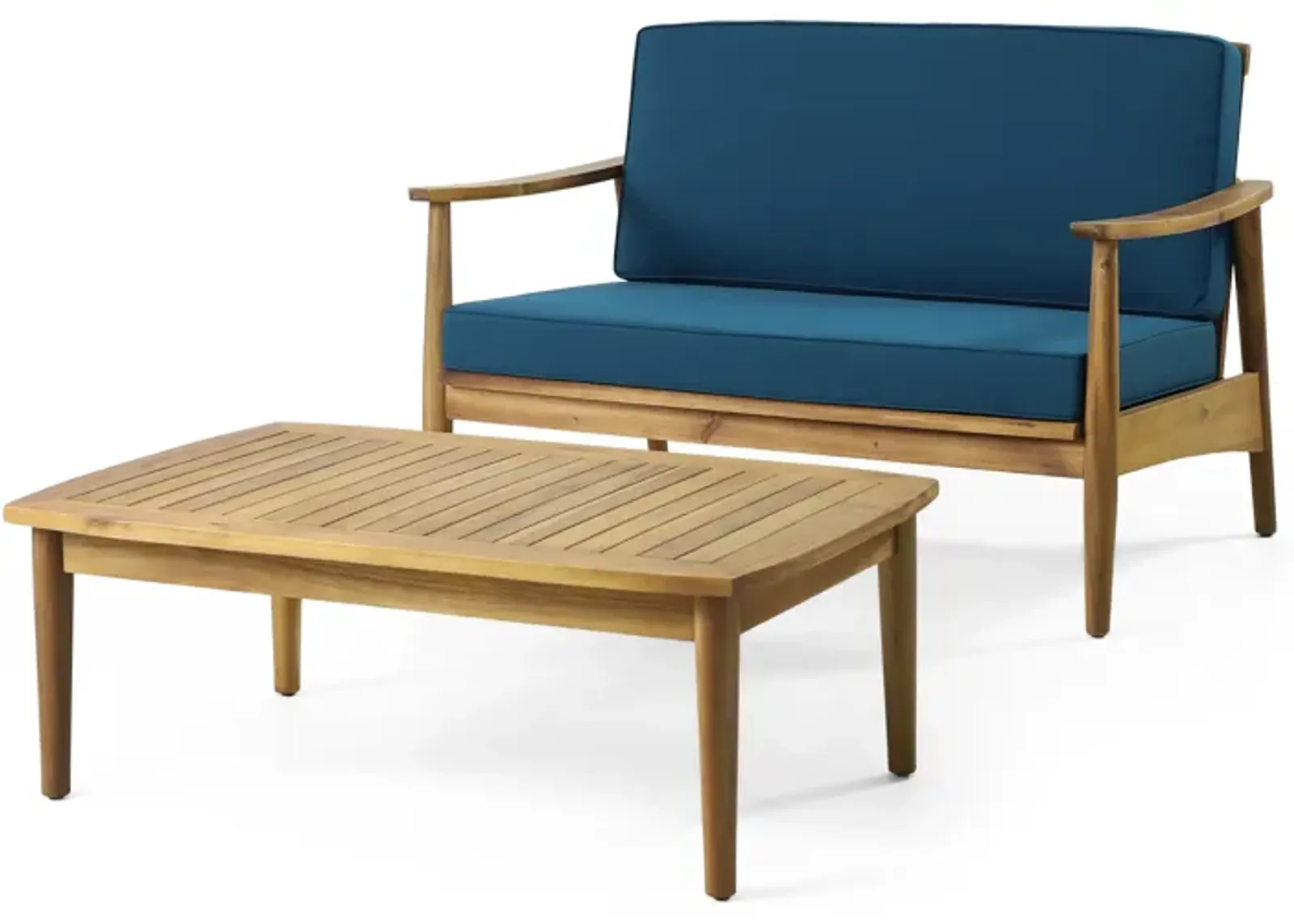 Merax Outdoor Patio Wood Loveseat with Coffee Table Set