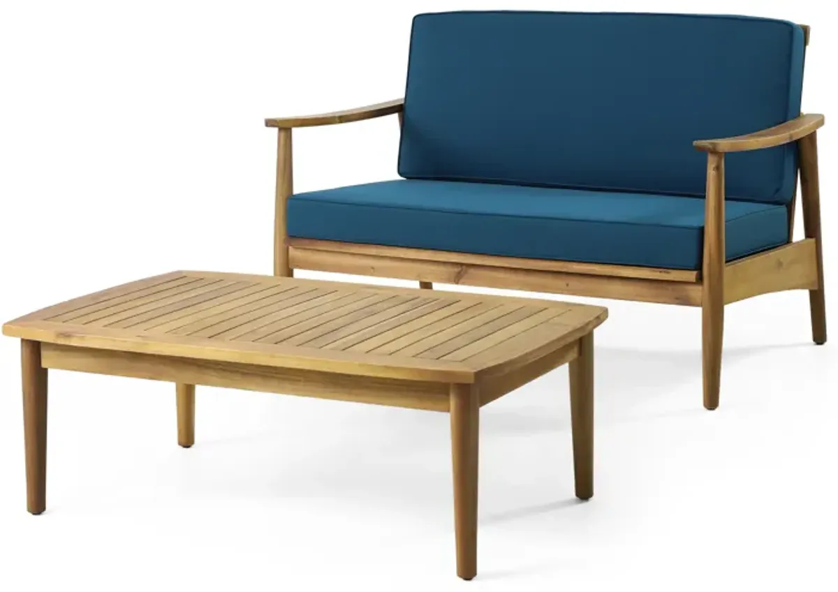 Merax Outdoor Patio Wood Loveseat with Coffee Table Set