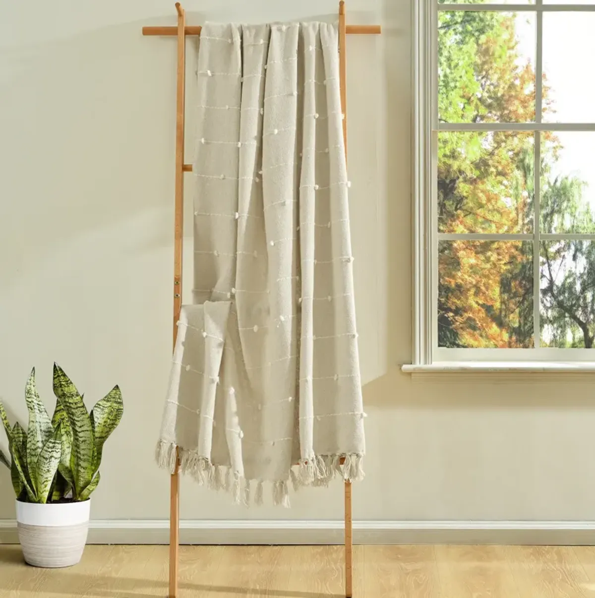 Boho Tufted Cotton Woven Tassel Fringe Throw