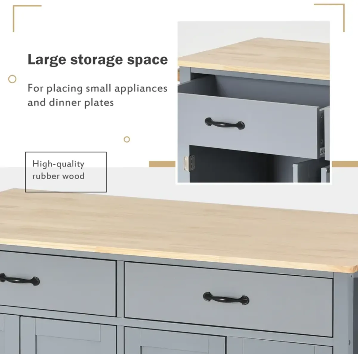 Streamdale Portable Kitchen Island Cart with Wheels, 54.3", Grey Blue