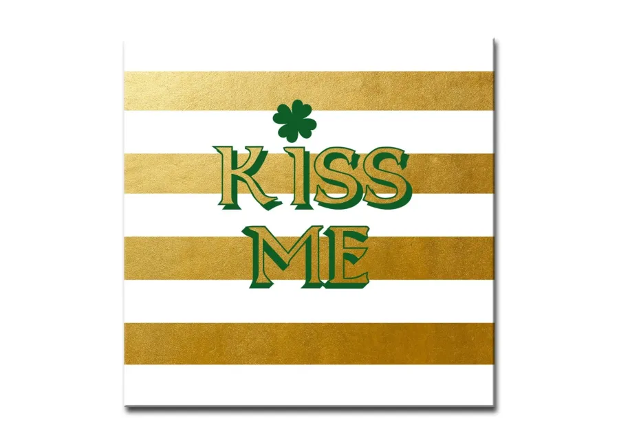 Gold and White "KISS ME" Square Canvas Wall Art 12" x 12"