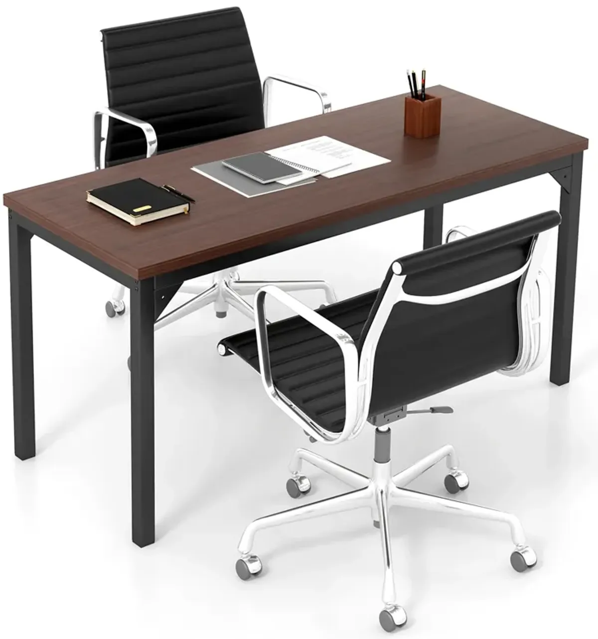 55 Inch Conference Table with Heavy-duty Metal Frame-Brown