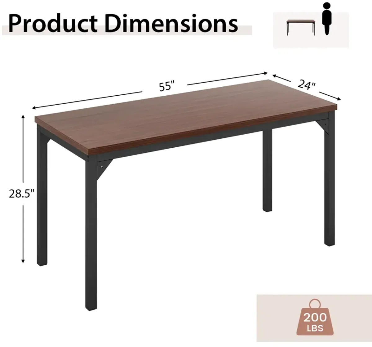 55 Inch Conference Table with Heavy-duty Metal Frame-Brown