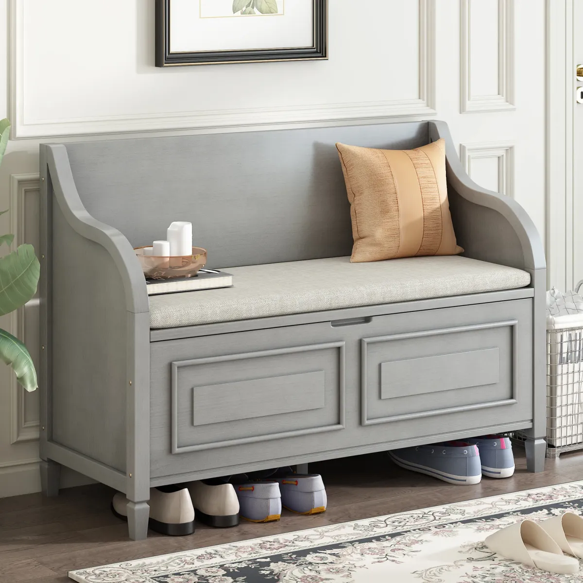 Merax Multifunctional Storage Bench with Safety Hinge