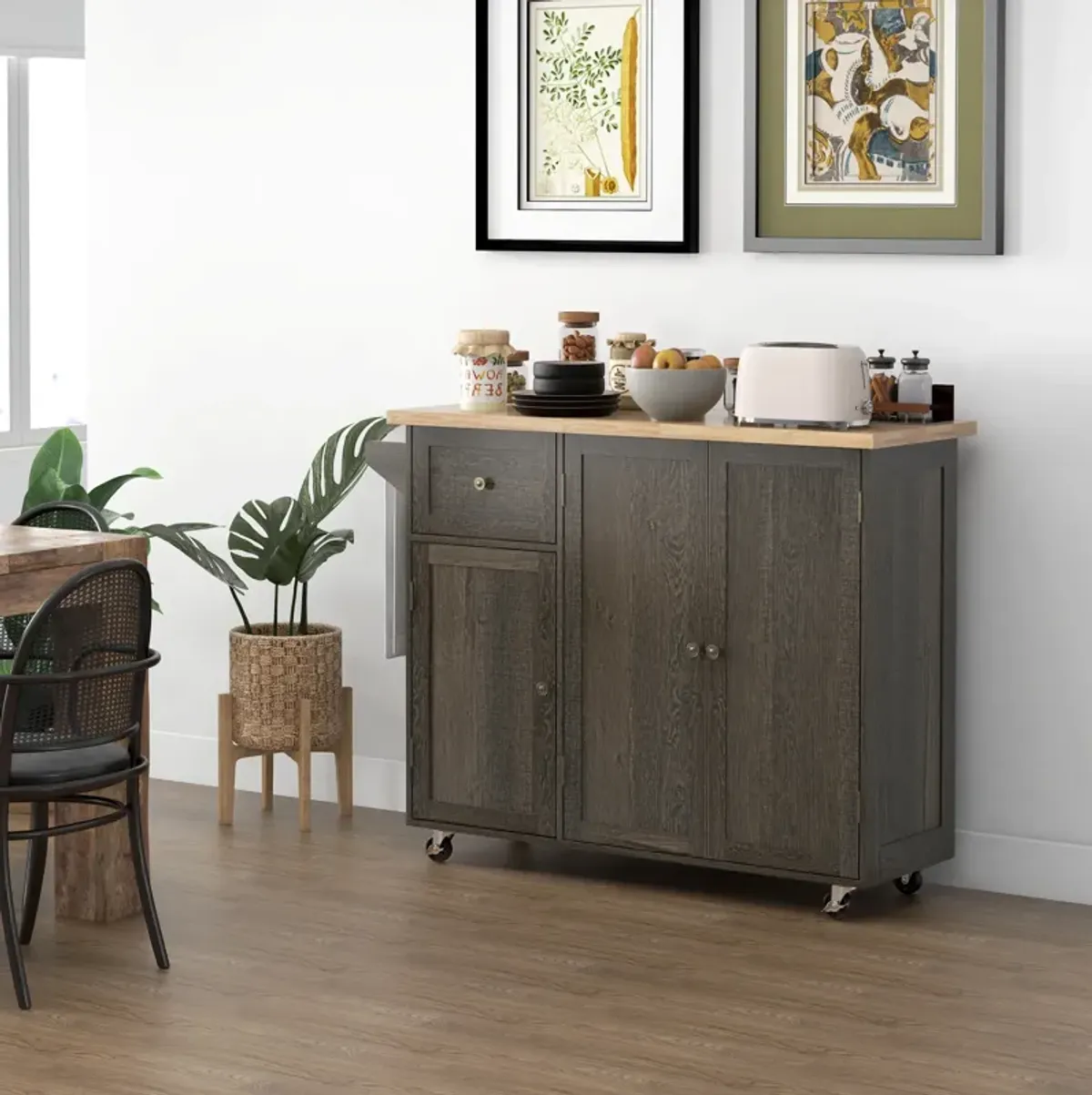 Kitchen Island on Wheels, Utility Serving Cart with Drawer Cabinets