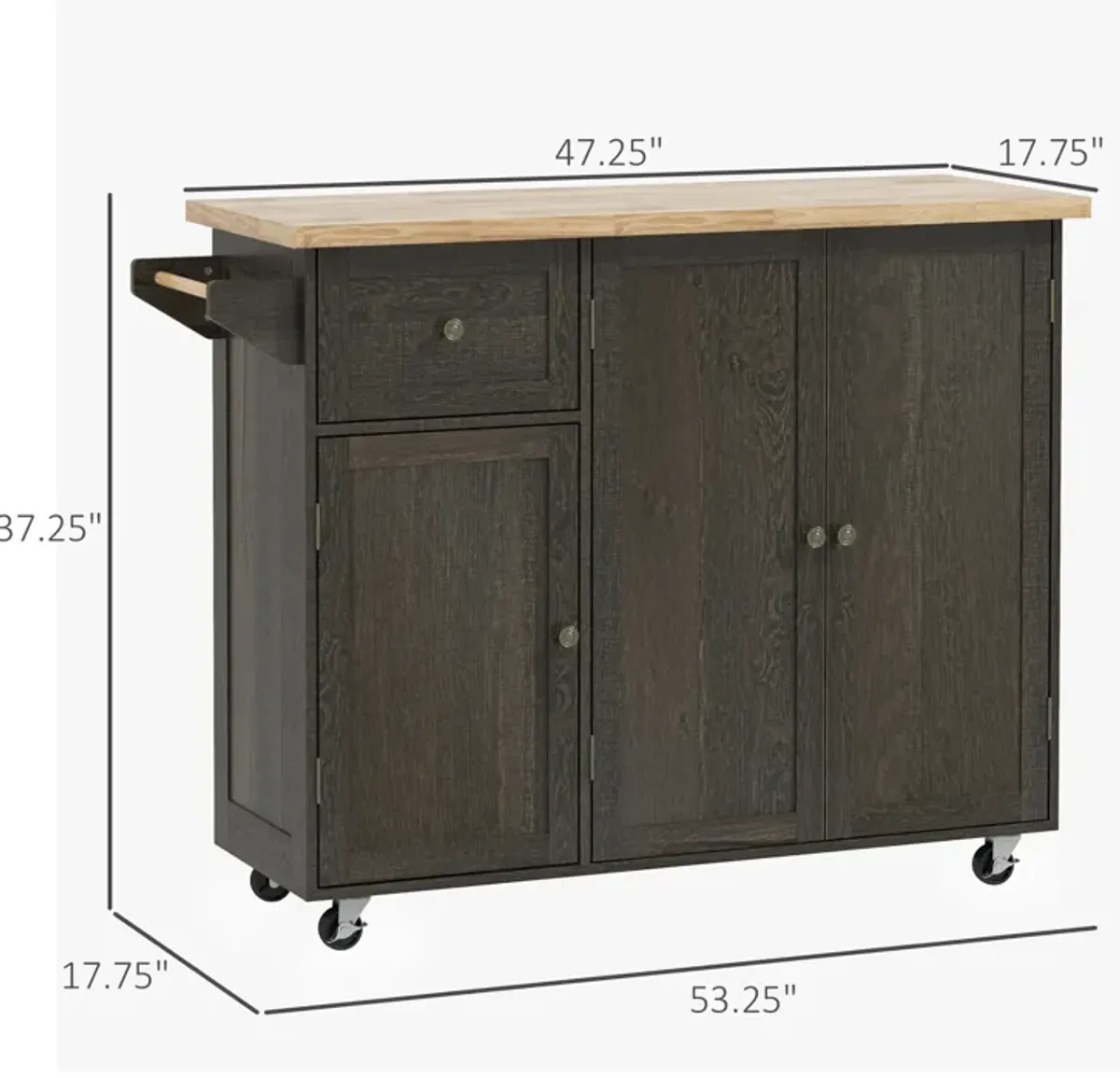 Kitchen Island on Wheels, Utility Serving Cart with Drawer Cabinets