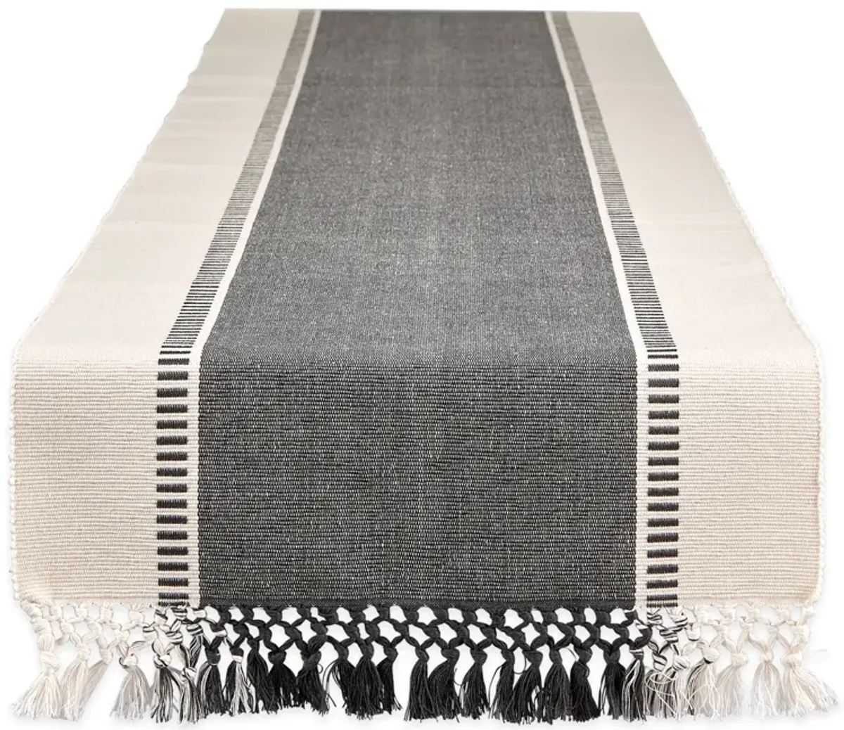 13" x 108" Black and White Dobby Striped Rectangular Table Runner
