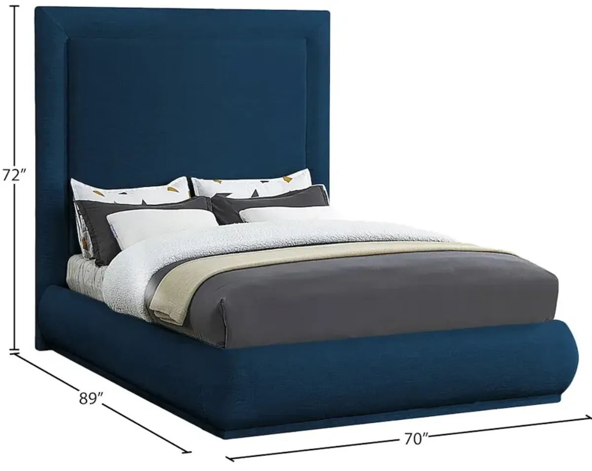 Meridian Furniture Brooke Navy Linen Textured Fabric Queen Bed