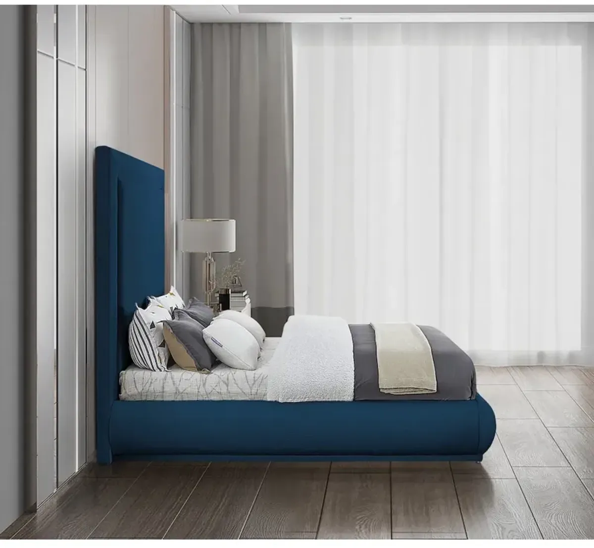 Meridian Furniture Brooke Navy Linen Textured Fabric Queen Bed