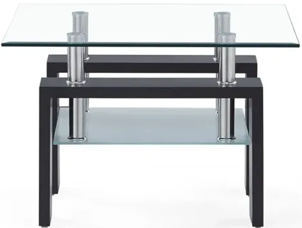 Hivvago Dark Walnut Legs End Table With Rectangular Clear Glass Top