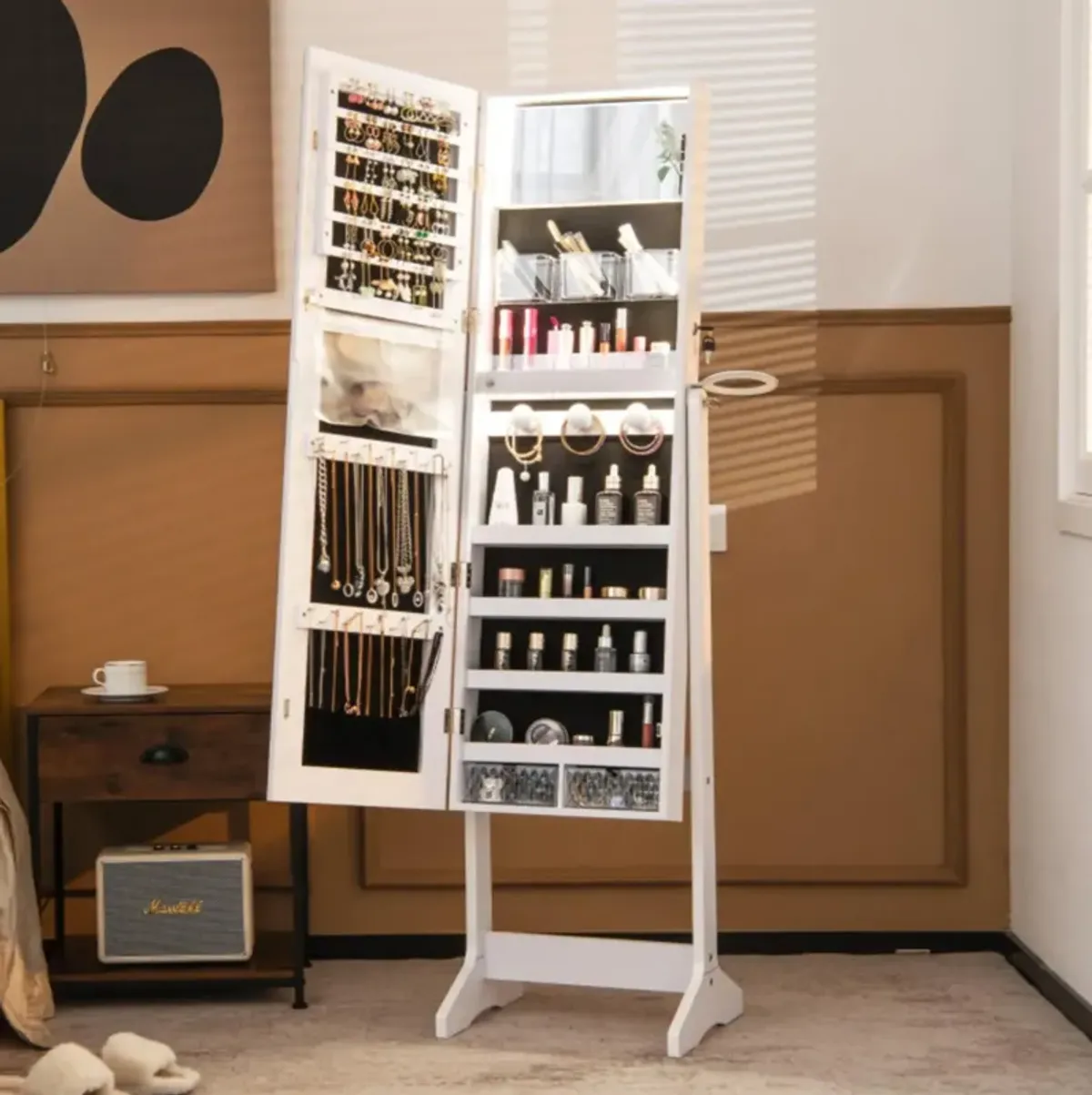 Hivvago Freestanding Jewelry Cabinet with Full Length Mirror