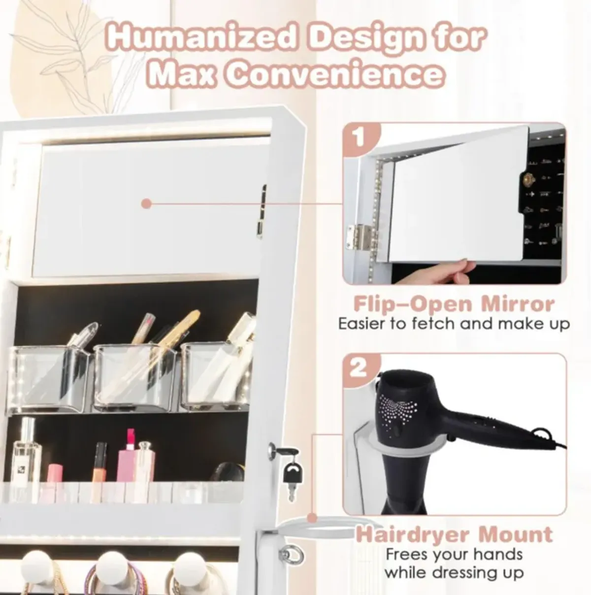 Hivvago Freestanding Jewelry Cabinet with Full Length Mirror