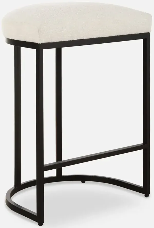 Gyn Counter Height Stool, White Performance Fabric, Black Cantilever Base