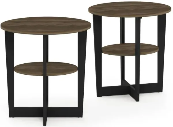 Furinno JAYA Oval End Table, Set of Two, Columbia Walnut/Black