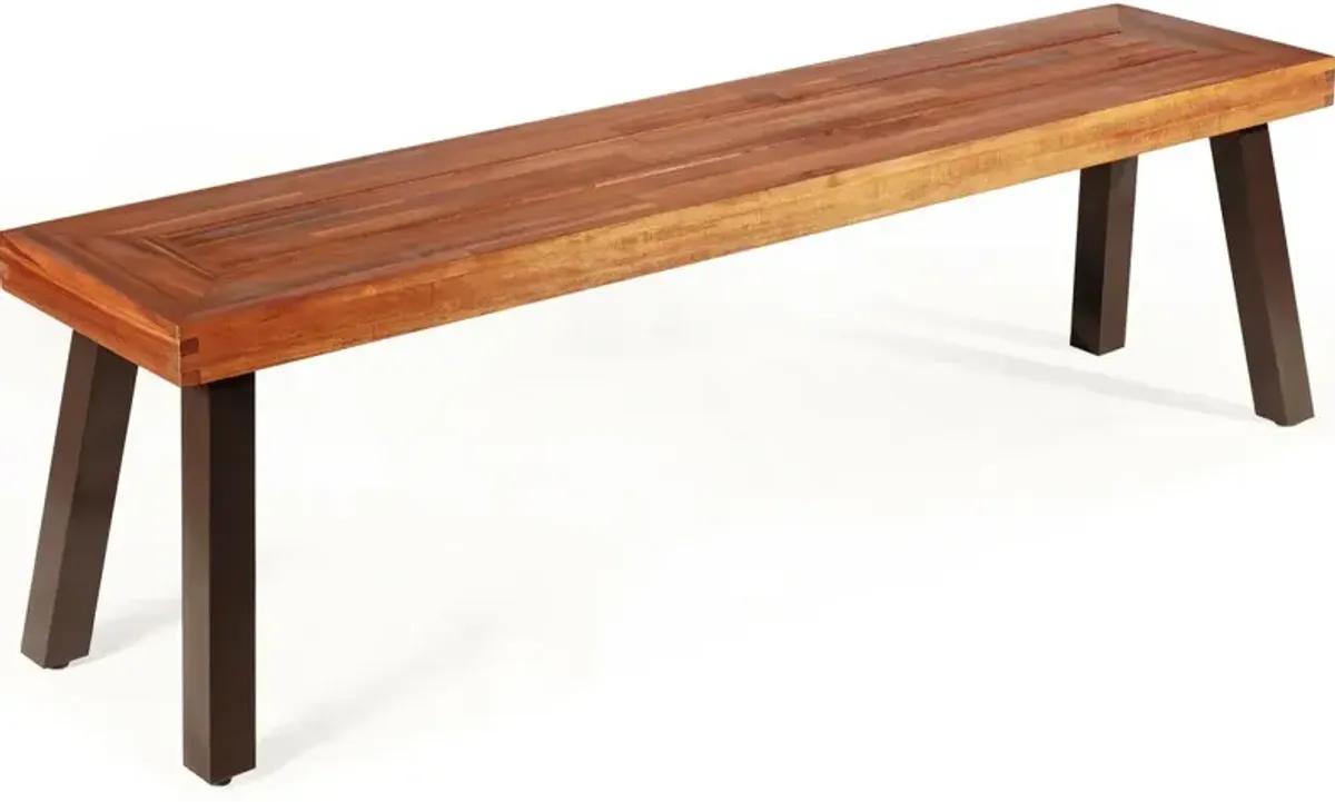 Patio Acacia Wood Dining Bench Seat with Steel Legs