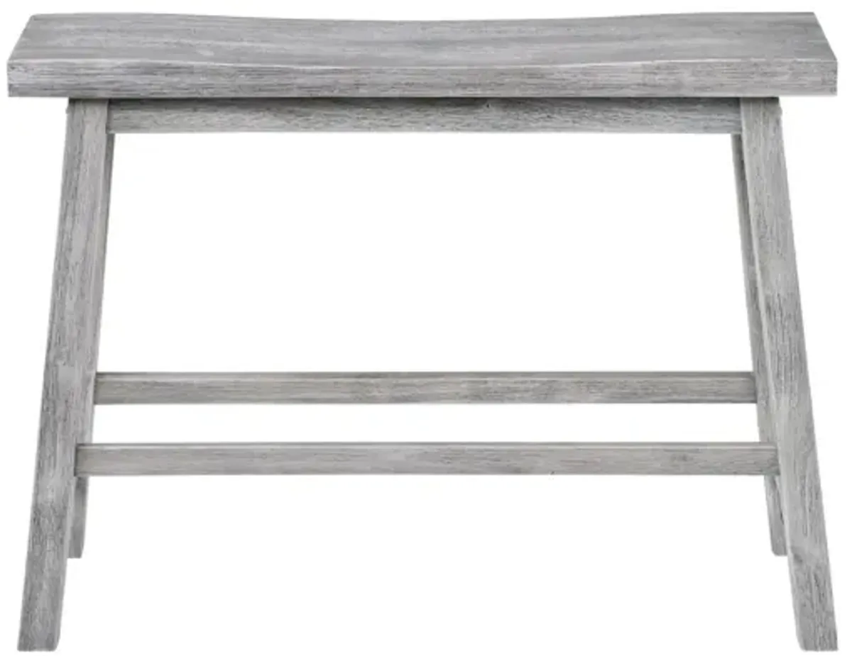 Saddle Design Wooden Bench with Grain Details, Gray-Benzara