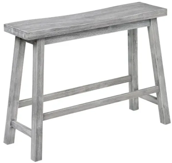 Saddle Design Wooden Bench with Grain Details, Gray - Benzara