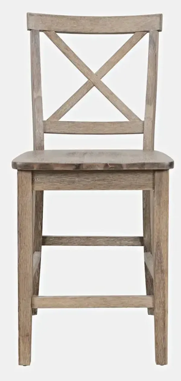Jofran Eastern Tides Coastal Wire-Brushed Wood X-Back Counter Barstool (Set of 2)