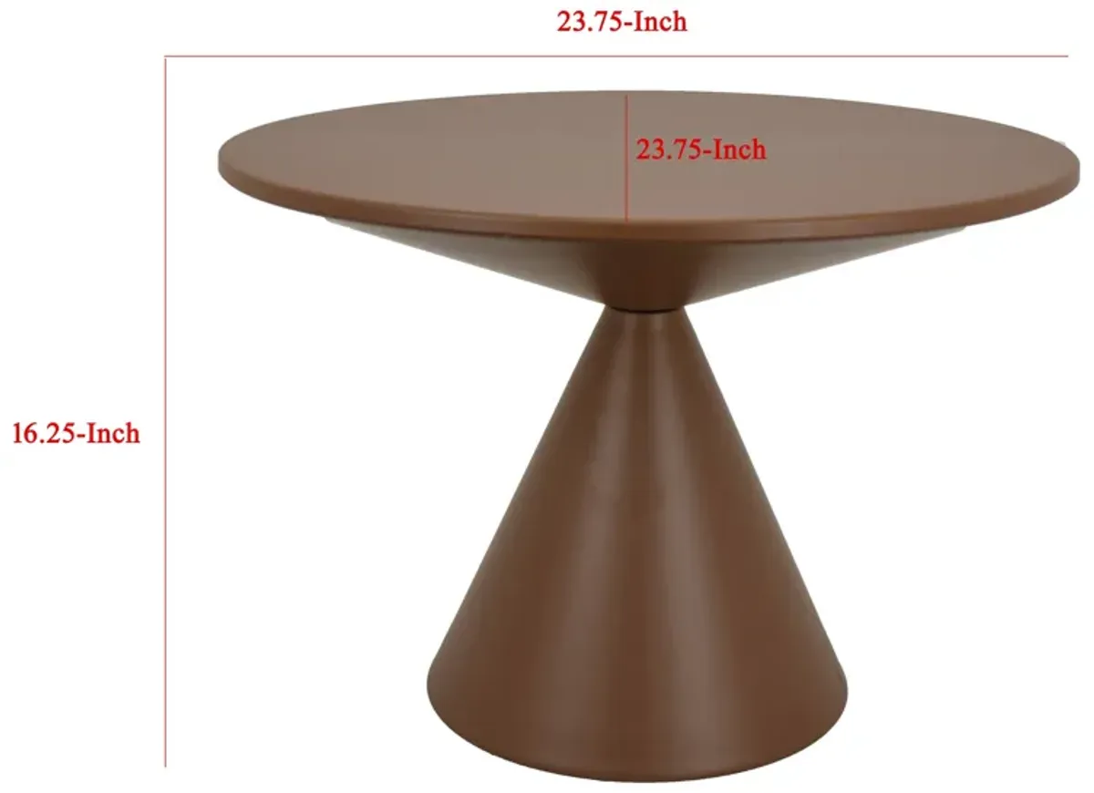 Jammy Plant Stand Table, Round 24 Inch Top, Brown Metal Cone Base - Benzara