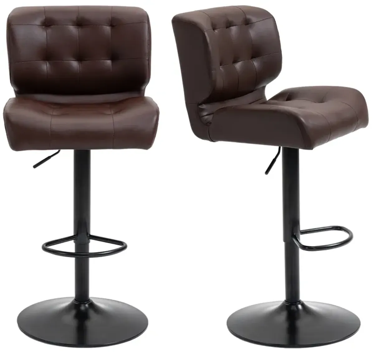 HOMCOM Bar Height Bar Stools Set of 2 with Adjustable Seat, Thick Padded Cushion and Metal Footrest for Home Bar, Brown