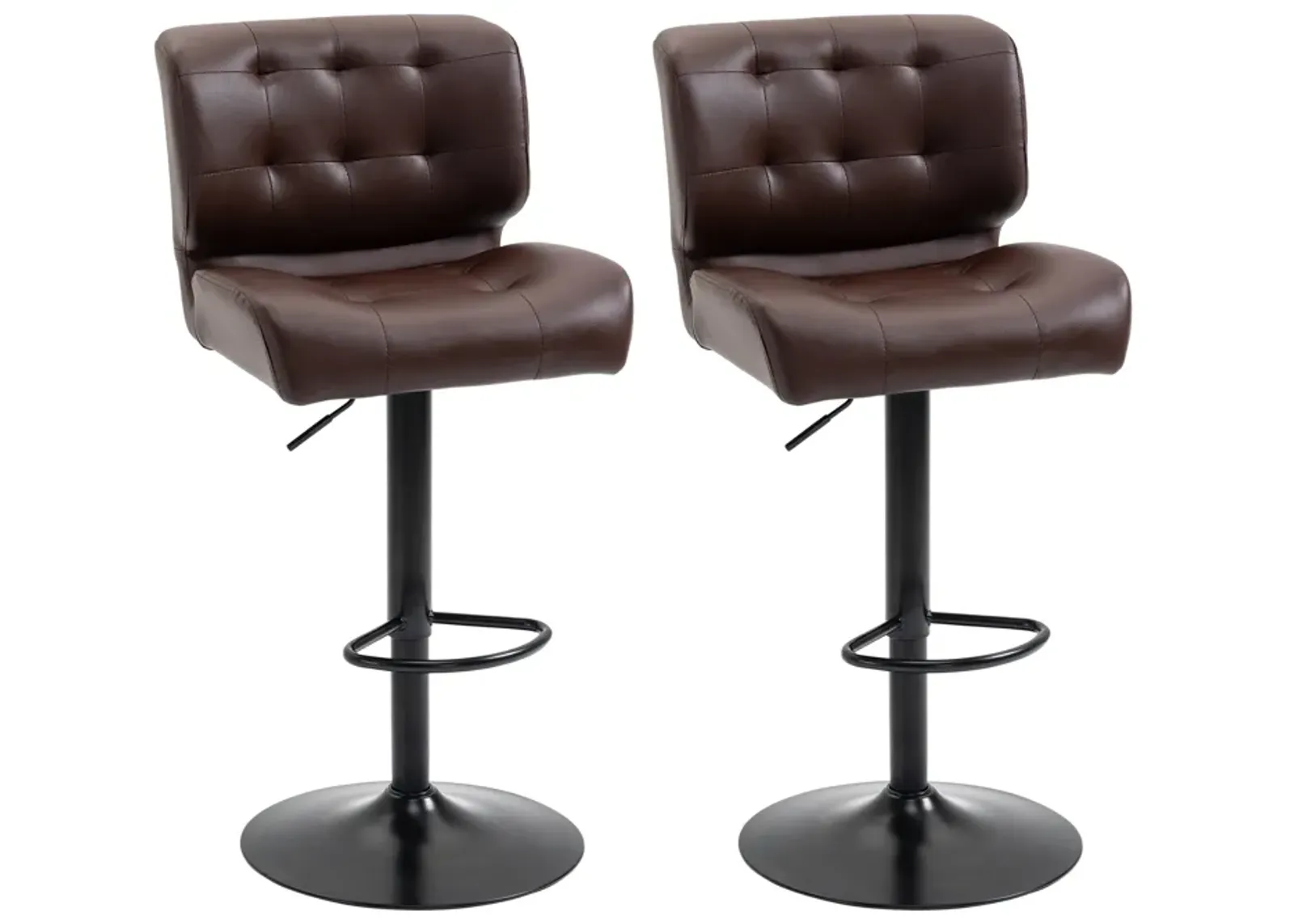 HOMCOM Bar Height Bar Stools Set of 2 with Adjustable Seat, Thick Padded Cushion and Metal Footrest for Home Bar, Brown