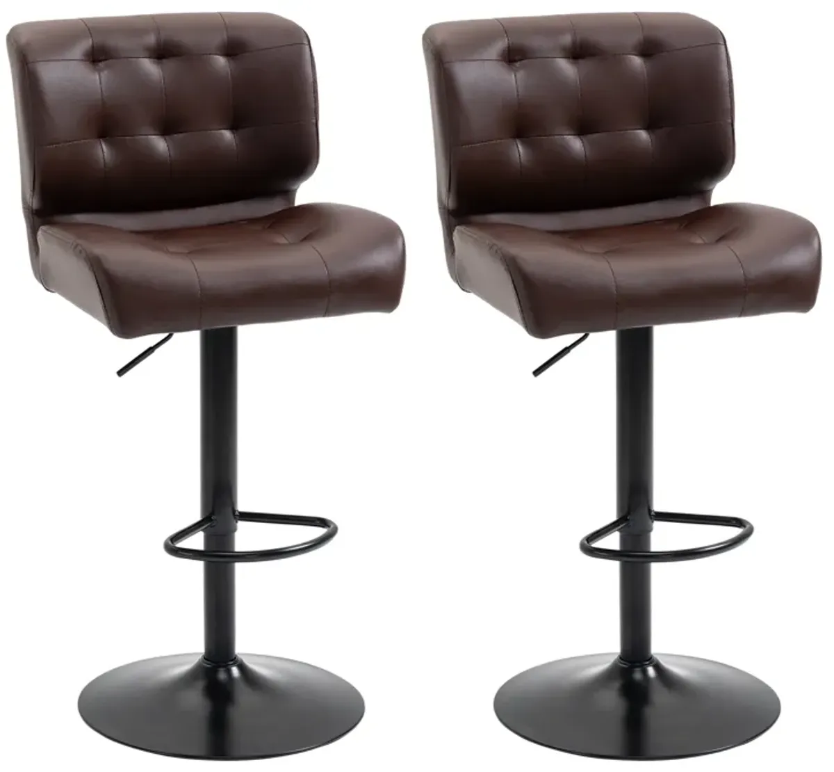 HOMCOM Bar Height Bar Stools Set of 2 with Adjustable Seat, Thick Padded Cushion and Metal Footrest for Home Bar, Brown