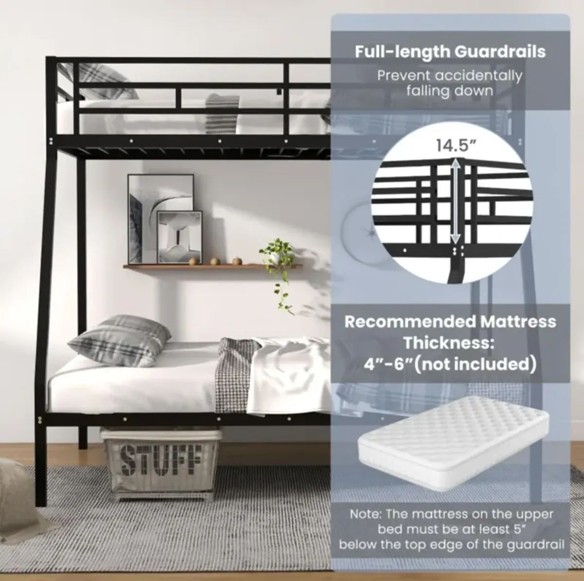 Hivvago Space-saving Metal Slatted Bed Frame for Teens and Adults Noise-free No Box Spring Needed