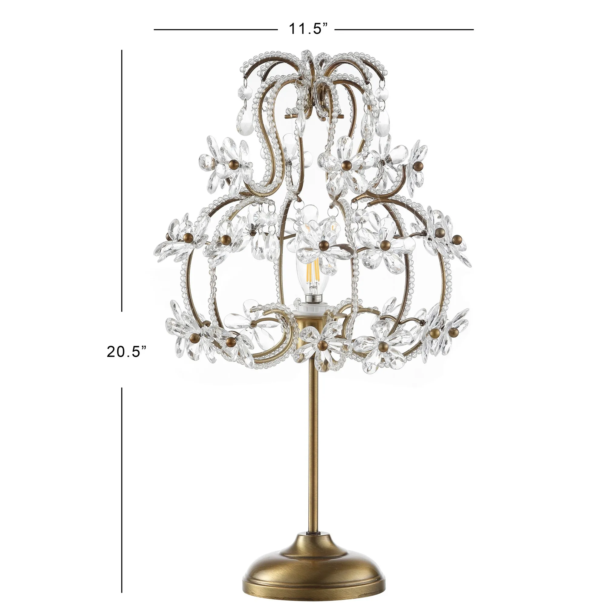 Clara 20.5" Crystal Flower Beaded Girandole Metal/Acrylic LED Table Lamp, Brass Gold/Clear