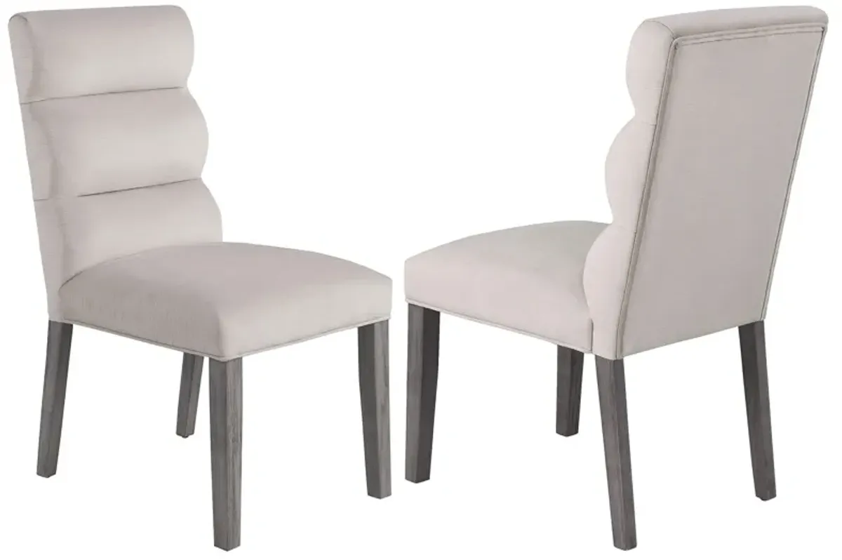 Cary Dining Chair Set of 2, Stone Gray Fabric, Tufted Foam Filled Cushion - Benzara