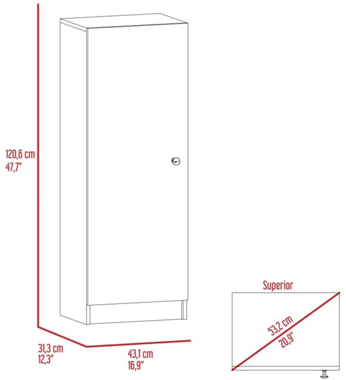 Belleria Single Door Pantry With Four Interior Shelves - White