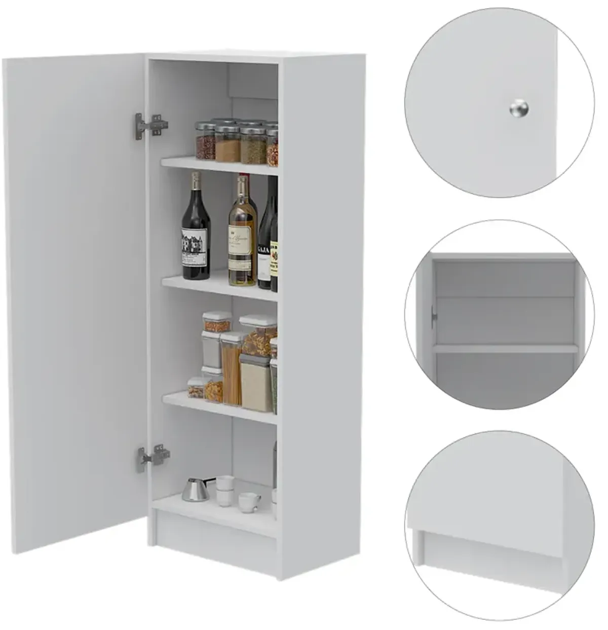 Belleria Single Door Pantry With Four Interior Shelves - White