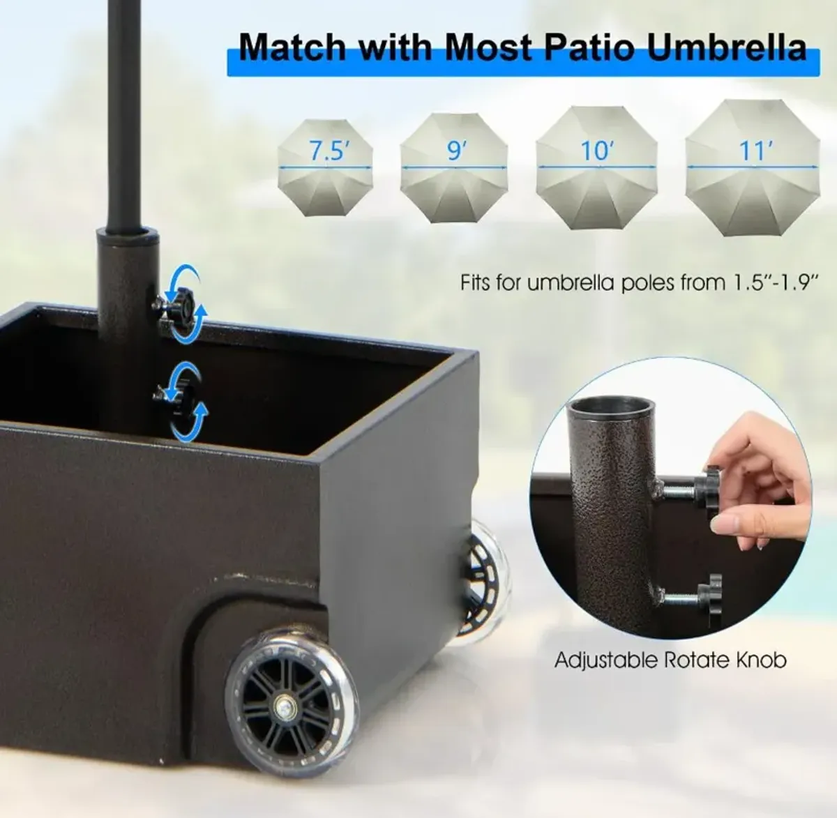 150 Pounds Patio Umbrella Base Stand Wheels Planter Outdoor