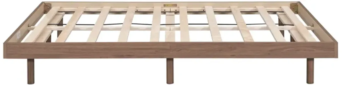 Modern Design Full Floating Platform Bed Frame For Walnut Color