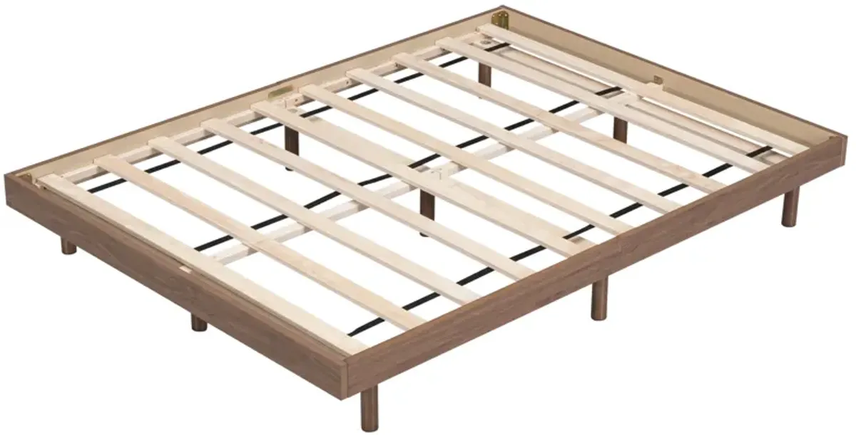 Modern Design Full Floating Platform Bed Frame For Walnut Color