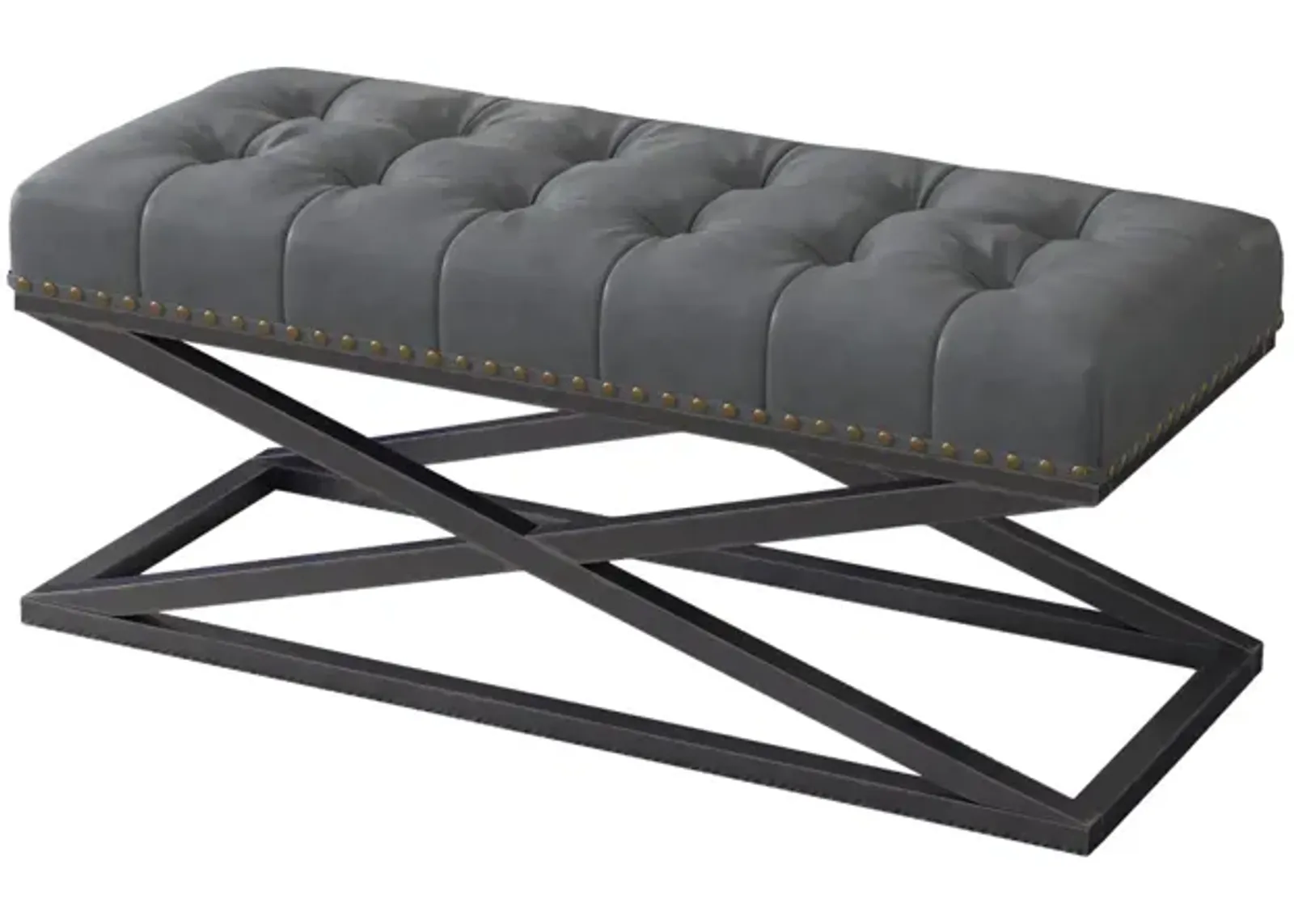 44" Retro Metal Base With Vintage Leather Bed Bench (Dark Grey)