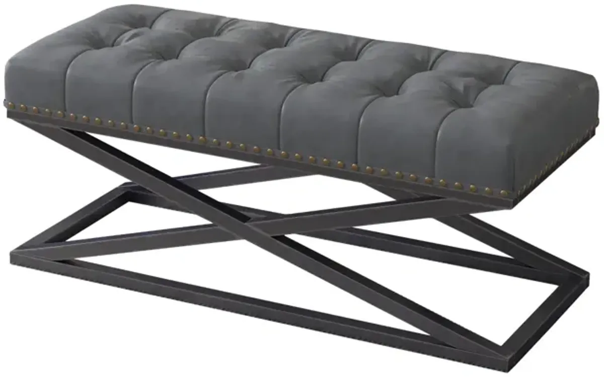 44" Retro Metal Base With Vintage Leather Bed Bench (Dark Grey)