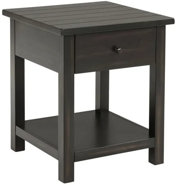 Ayne Side End Table, 1 Shelf, 1 Drawer, Black Wood, Square 20 Inch - Benzara