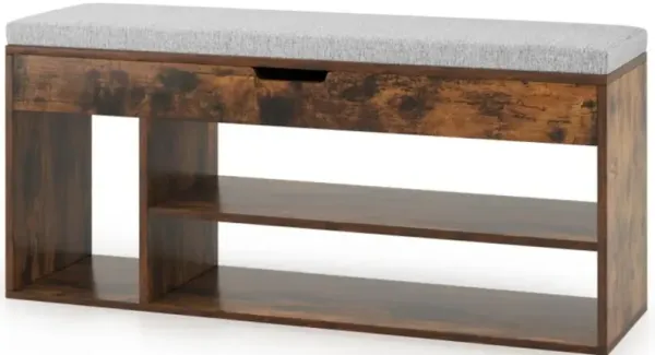 Hivvago Padded Seat Shoe Bench with Hidden Storage and 3 Open Shelves