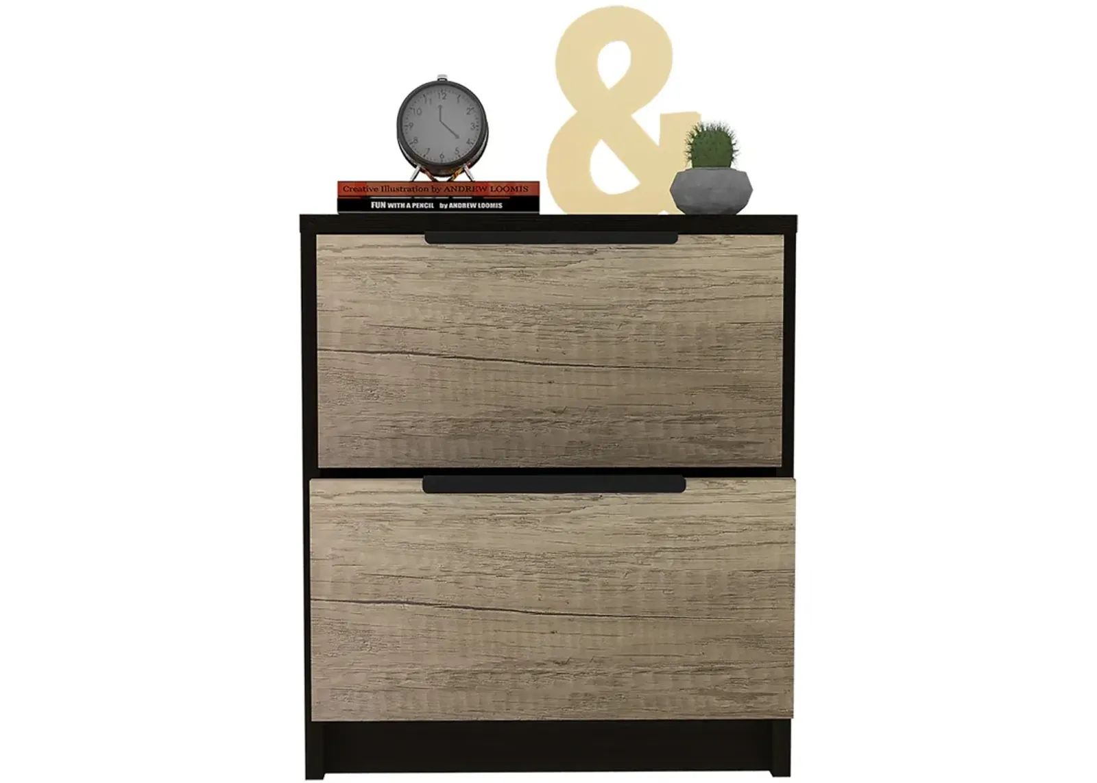 Kaia Nightstand, Two Drawers, Metal Handle - Black Pine