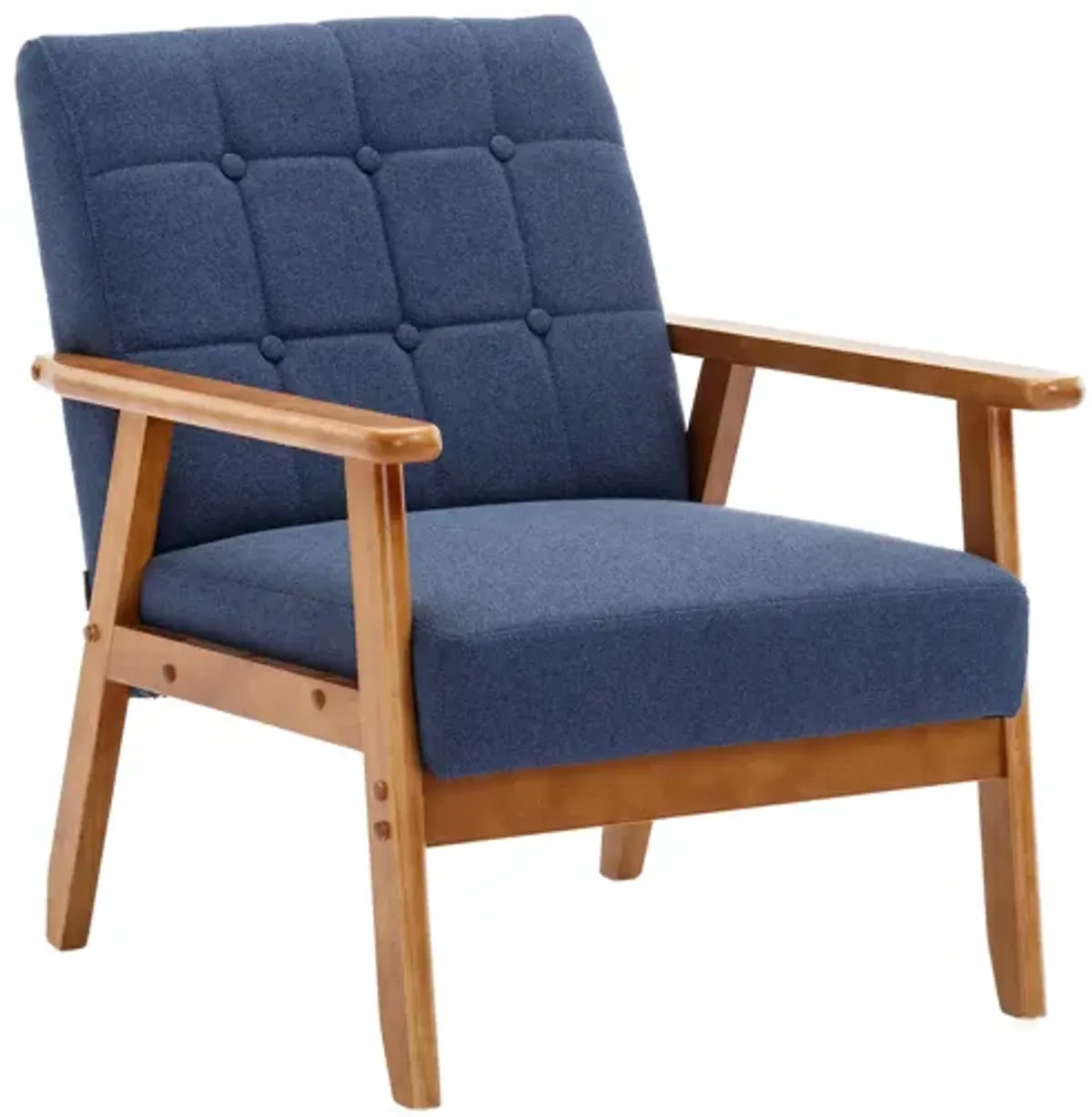 Leisure Chair With Solid Wood Armrest And Feet, Mid-Century Modern Accent Chair