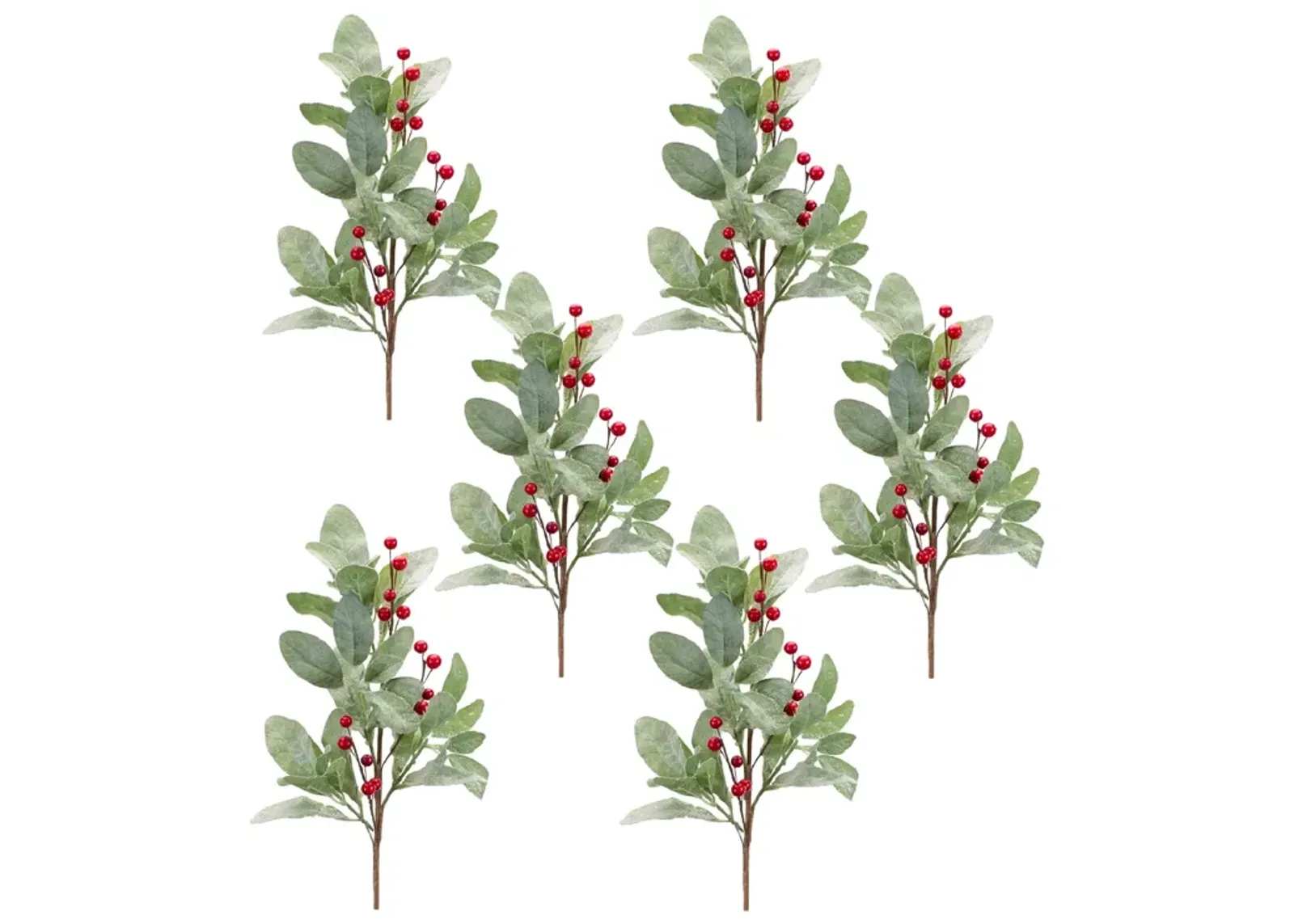 Frosted Mistletoe Spray with Berries for Holiday and Christmas Décor (Set of 6)