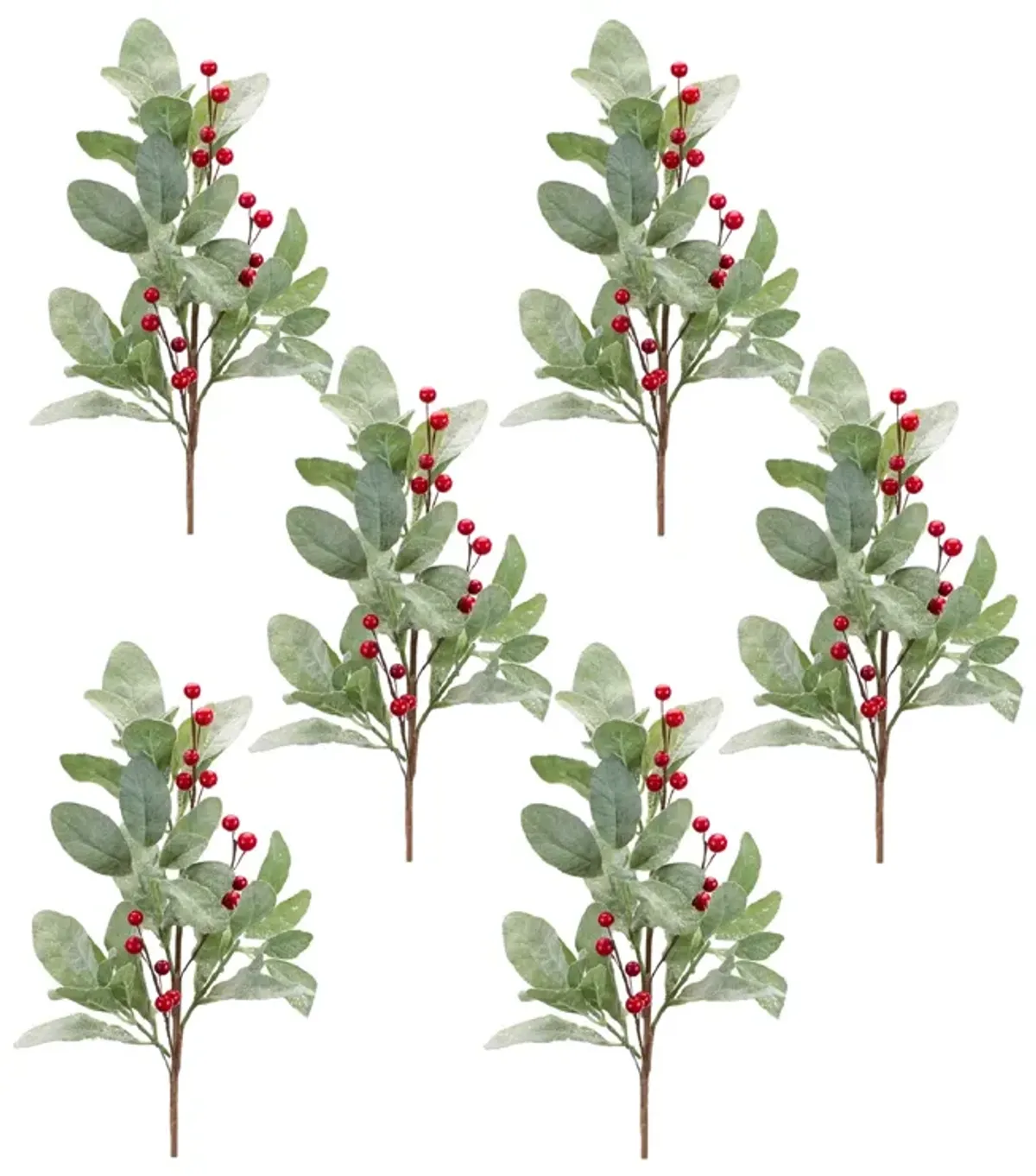 Frosted Mistletoe Spray with Berries for Holiday and Christmas Décor (Set of 6)